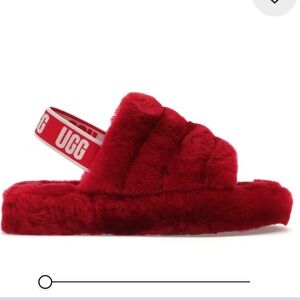 UGG Red Fluffy Slide Sandals sleeper sz 5y